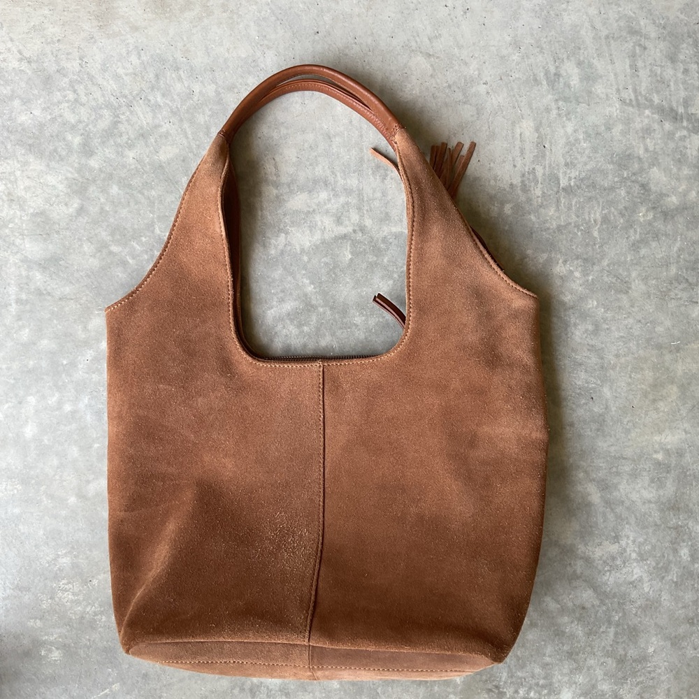 Brown Leather Suede Genicci Hobo Bag with Vintage Aesthetic - Picture 5 of 9